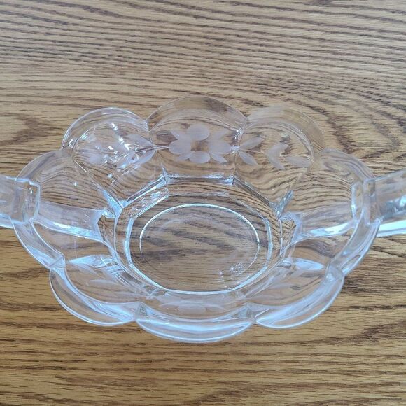 Vintage Art Deco Pressed Glass Sugar Bowl Circa 1920 With Etched Floral Details - Picture 6 of 15
